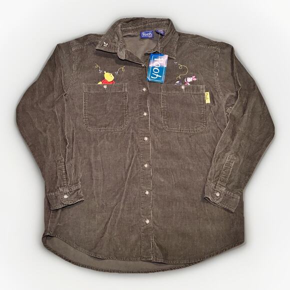 Disney Pooh Corduroy Shirt Green Long Sleeve Embroidered Winnie the Pooh M NWT - Picture 1 of 4